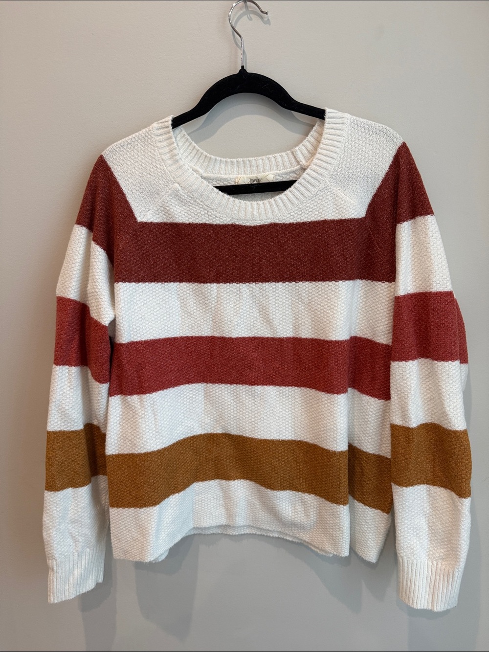 Striped Crewneck Sweater in White, Rust & Mustard